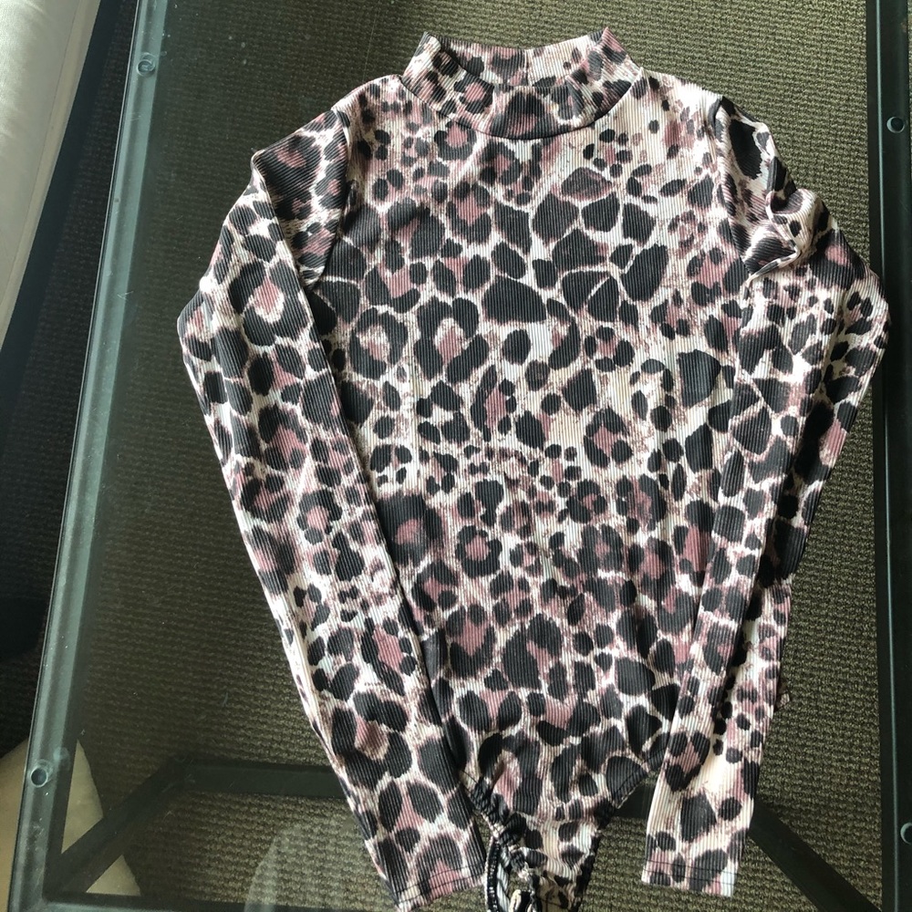 Leopard print mock turtleneck bodysuit